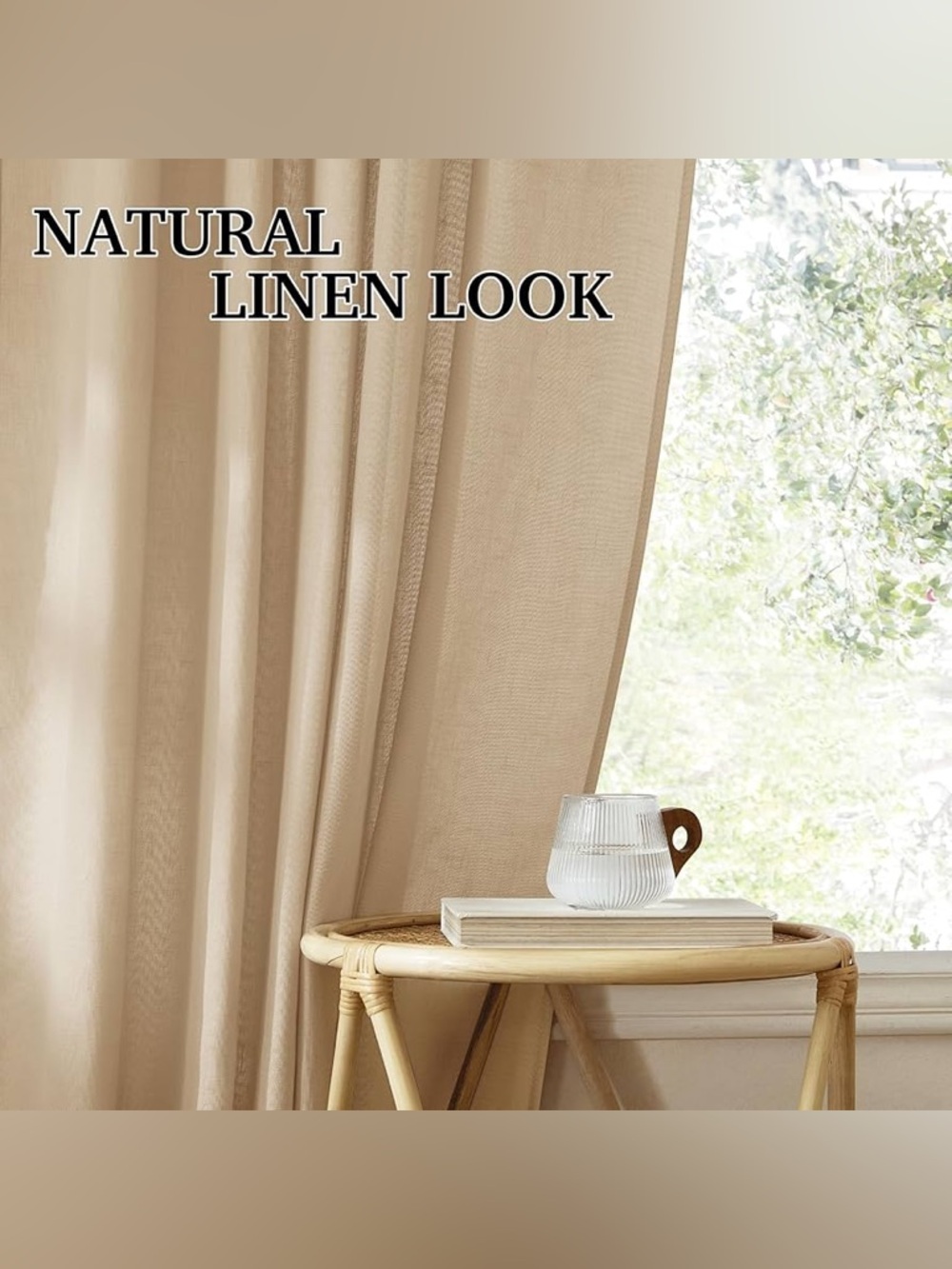 RYB HOME Camel Linen Sheer Curtains - Picture 6 of 8